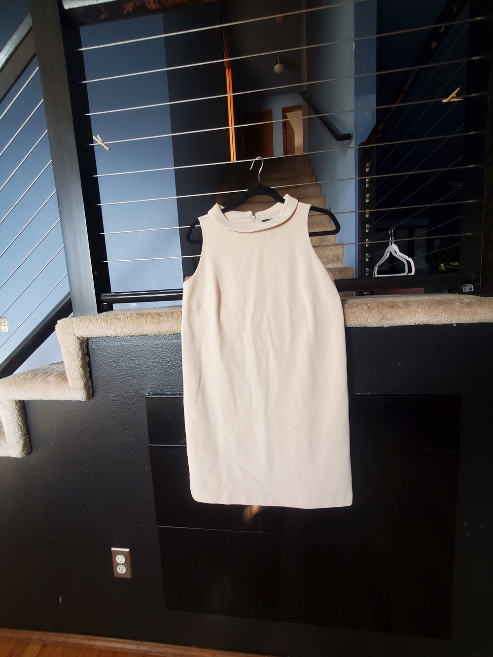 Ann Taylor Cream Sleeveless Midi Shift Dress with High Neck